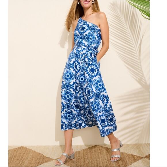 Talbots Blue and White One Shoulder Maxi Dress - Picture 3 of 10